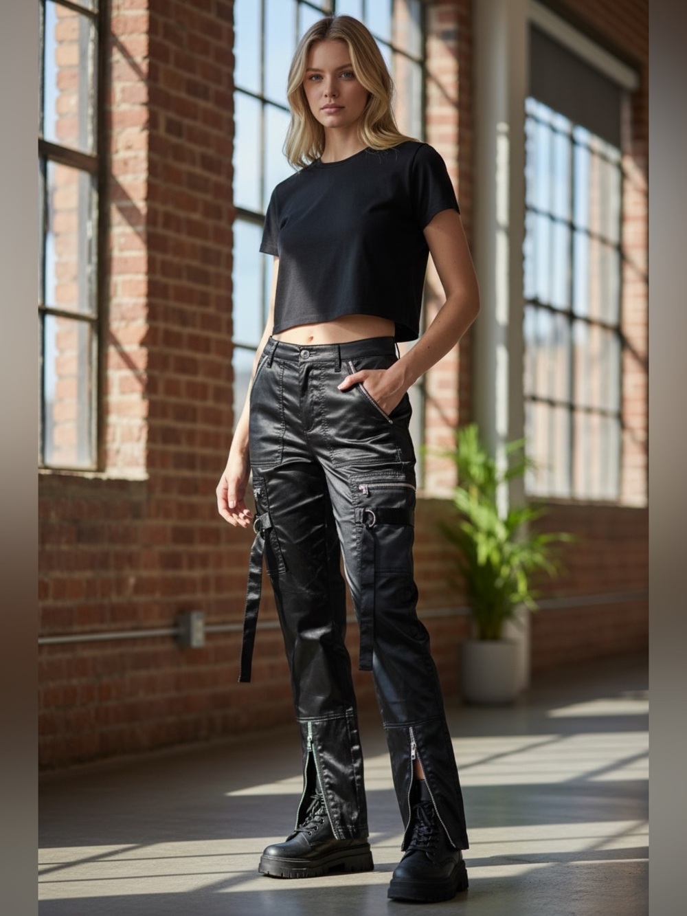 BDG Josephine Satin Cargo Pants Black Sz 4